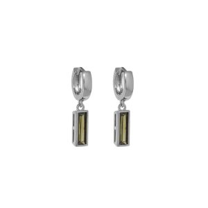 Elegant Green CZ Rectangle Geometry 925 Sterling Silver Dangling Earrings - Image 4