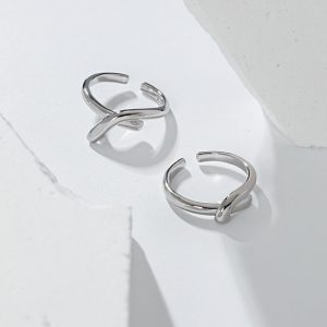 Office Simple Layers Cross Knot 925 Sterling Silver Adjustable Ring - Image 1