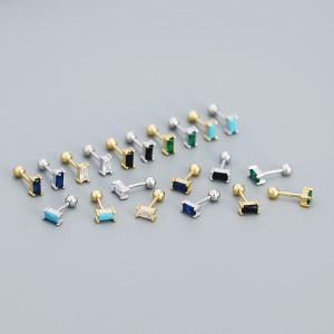 Geometry Mini CZ Rectangle Turquoise 925 Sterling Silver Stud Earrings - Image 1