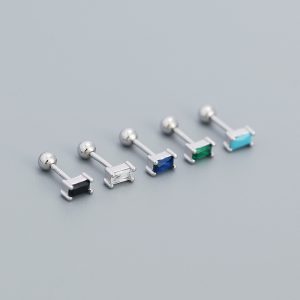 Geometry Mini CZ Rectangle Turquoise 925 Sterling Silver Stud Earrings - Image 4