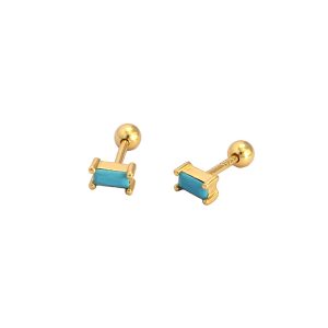 Geometry Mini CZ Rectangle Turquoise 925 Sterling Silver Stud Earrings - Image 5