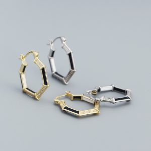 Fashion Geometry CZ Hexagon 925 Sterling Silver Hoop Earrings - Image 1