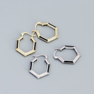 Fashion Geometry CZ Hexagon 925 Sterling Silver Hoop Earrings - Image 4