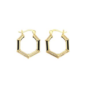 Fashion Geometry CZ Hexagon 925 Sterling Silver Hoop Earrings - Image 1