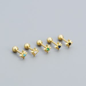 Mini CZ Eight Pointed Star Screw 925 Sterling Silver Stud Earrings - Image 3