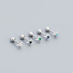 Mini CZ Eight Pointed Star Screw 925 Sterling Silver Stud Earrings - Image 4