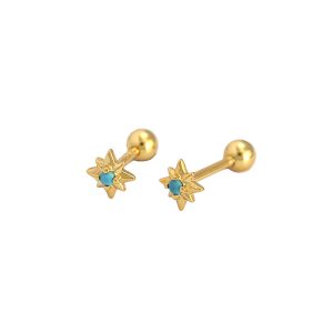 Mini CZ Eight Pointed Star Screw 925 Sterling Silver Stud Earrings - Image 1