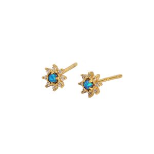 Cute Mini Blue Created Opal CZ Flower 925 Sterling Silver Stud Earrings - Image 1