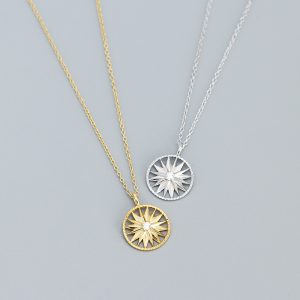 Holiday CZ Sunshine Awn Star 925 Sterling Silver Necklace - Image 1