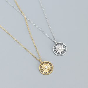 Holiday CZ Sunshine Awn Star 925 Sterling Silver Necklace - Image 2